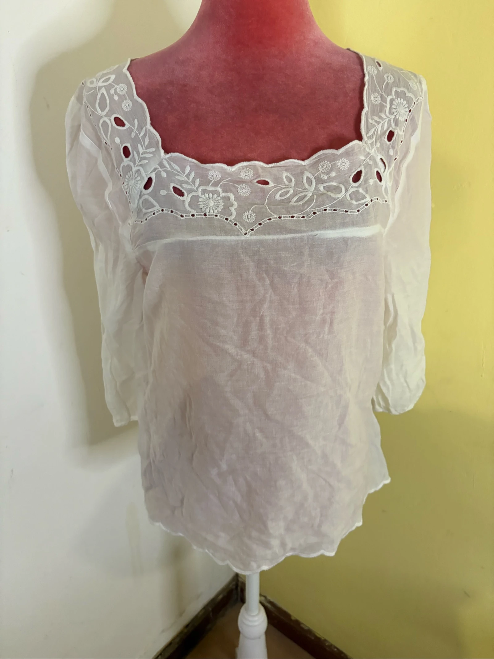 Romantic White Blouse with English Embroidery - Square Neckline – photo 3